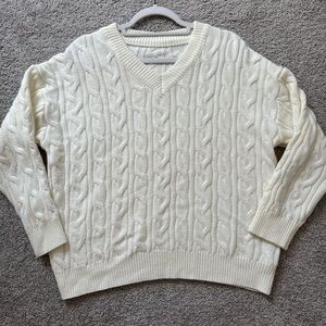 Cable Knit V-Neck Sweater - Cream